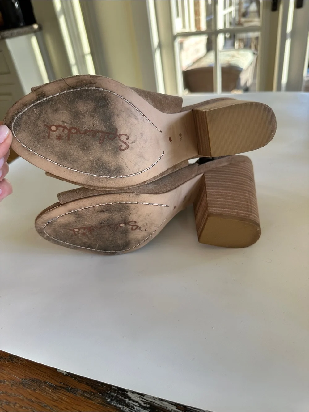 Splendid Women’s Kaylee Suede Peep-Toe Block Heel Slingback Booties- Tan Sz 9.5
